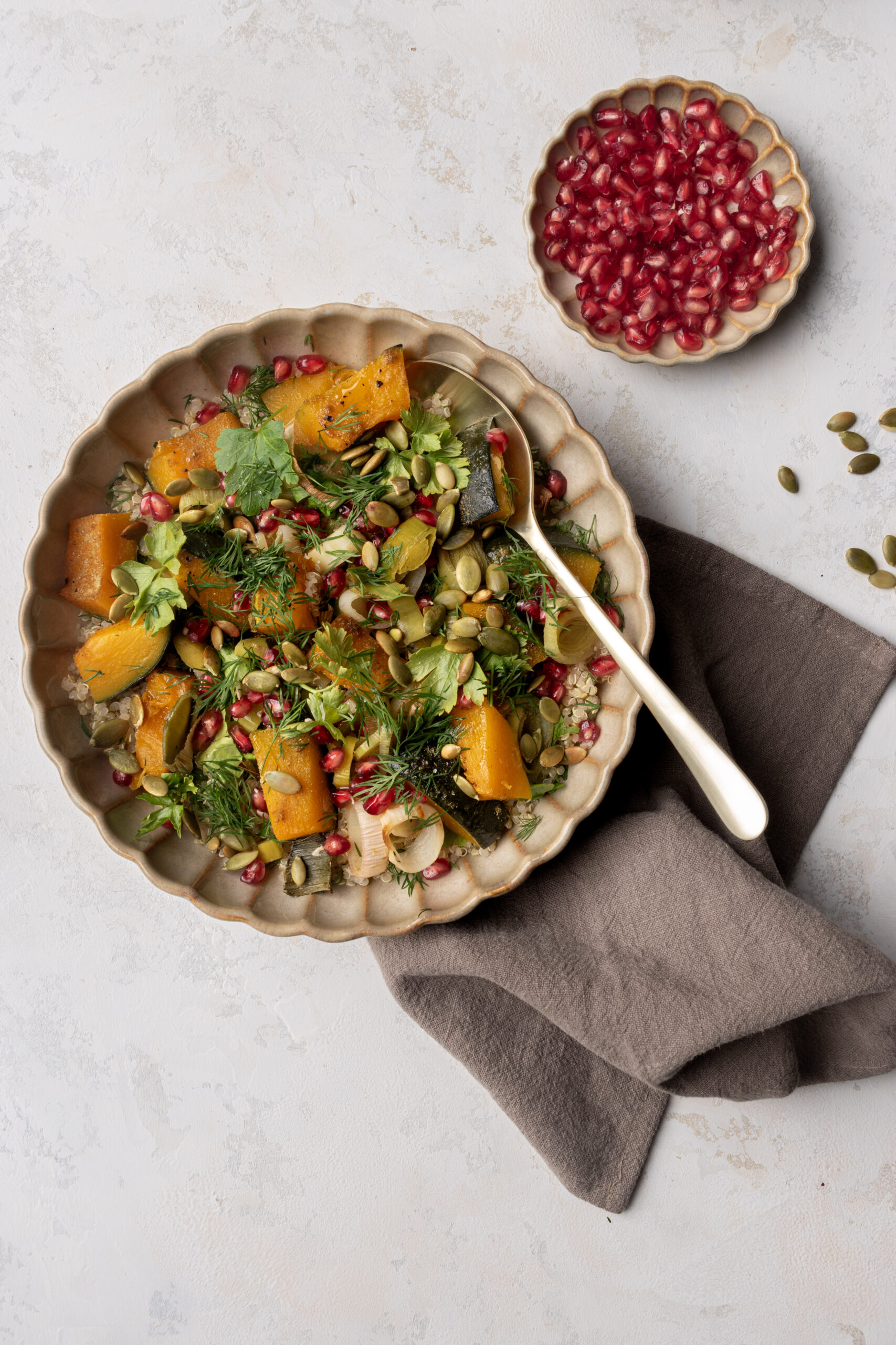 Quinoa salade met gegrilde pompoen